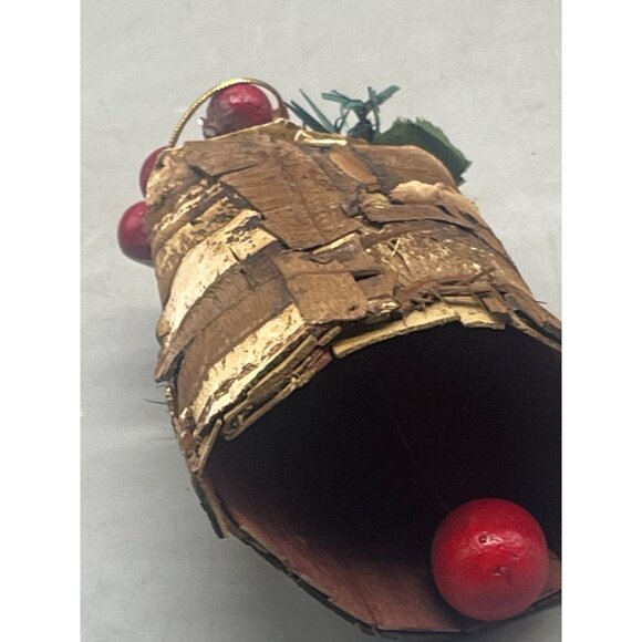 Christmas handmade ornament bell bark robin bird holy red brown 4" READ - Picture 5 of 5